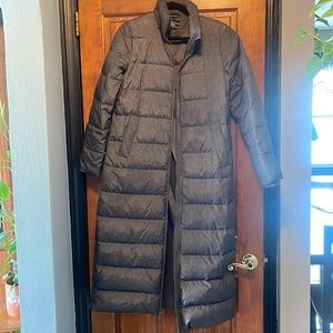 Land’s End Grey Full length long maxi down winter puffer coat size small